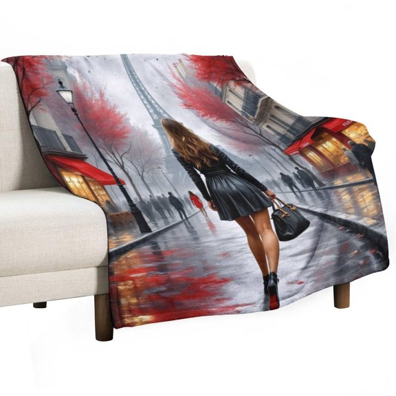 Paris Rainy Day Throws Blankets for Sofa Bed Winter Plush Warm Blanket Holiday Gifts