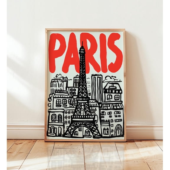 Paris Red Typography Poster, Unframed Paper Poster 8x10in