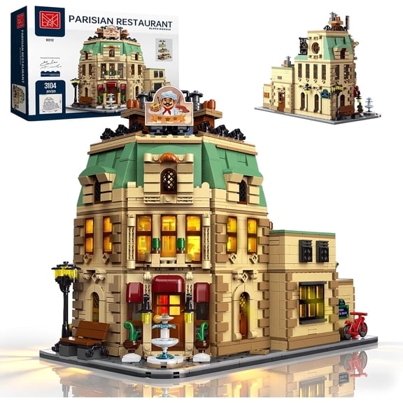 Paris Restaurants Building Set for Adults, Modular House Kit | 3104 PCS City Street Architecture Model with Lights for Collectible Display Home Decor Gift