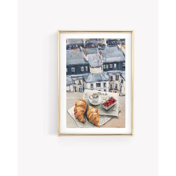 Paris Rooftop Breakfast Wall Art Print, Unframed Paper Poster 24x36in