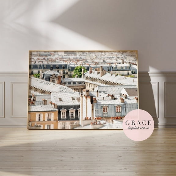 Paris Rooftop Travel Poster, France Room Decor Wall Art Print