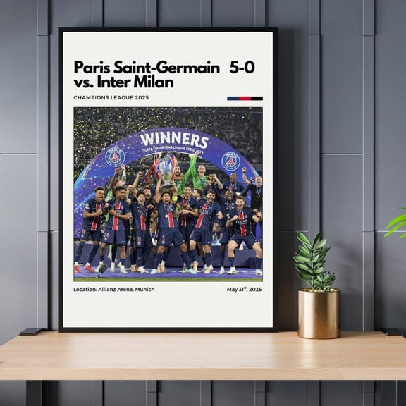 Paris Saint-Germain 2025 Champions League Print, Unframed Canvas Size 16x24