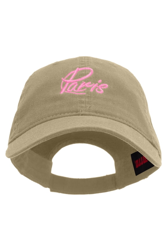 Paris Script Embroidered Deluxe Washed Twill Cap - Khaki OSFM