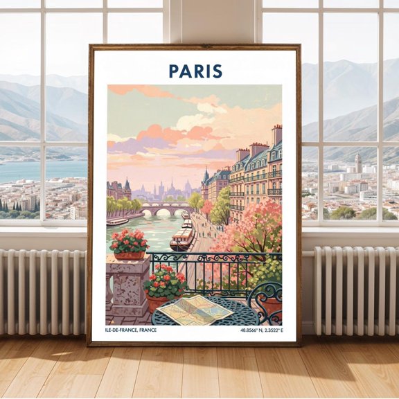 Paris Seine River Cityscape Wall Art Decor Unframed Paper Print