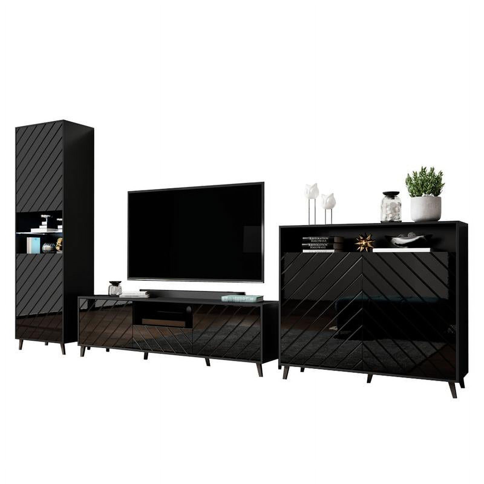 Paris Set TVSBBK Modern Wall Unit Entertainment Center Black