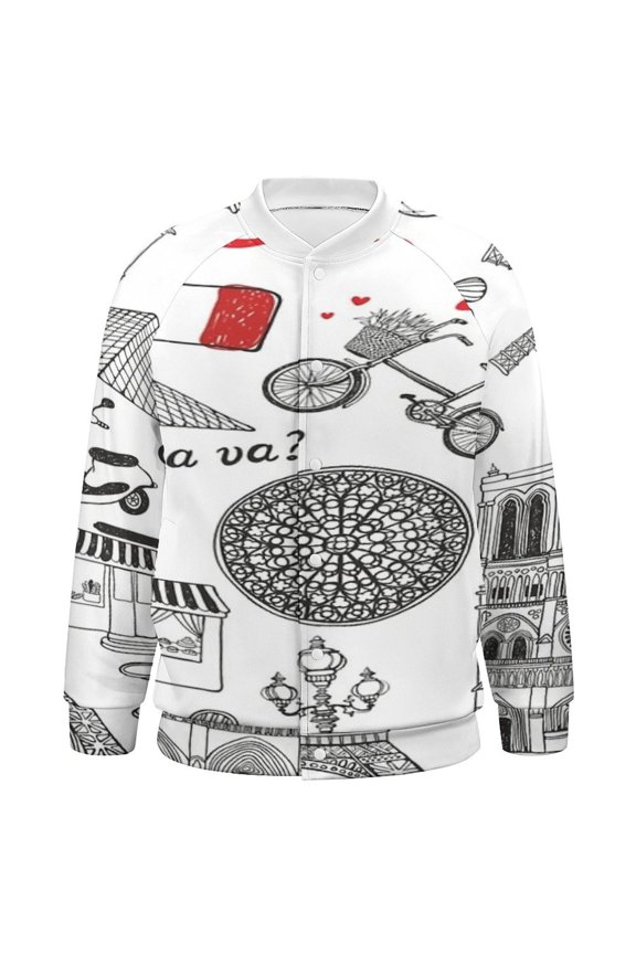 Paris Sketch Hand Drawn Baseball Jersey Fashion Ribbed Sleeve Man Women's Jacket Motion Tops XXS-6XL