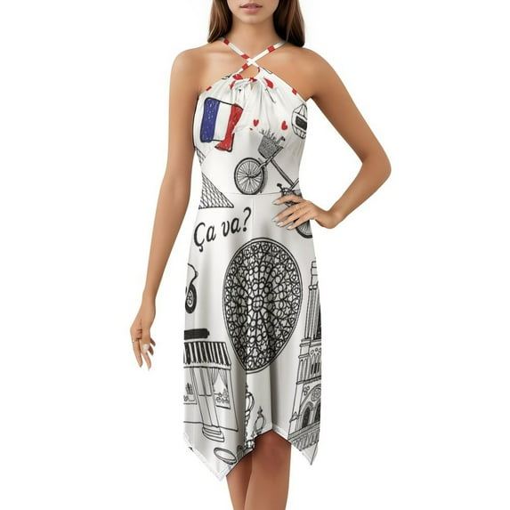 Paris Sketch Hand Drawn Dress Elegant Party Dresses Evening Dresses Women Dress Long Dresses Sleeveless Dress Ladies Dresses