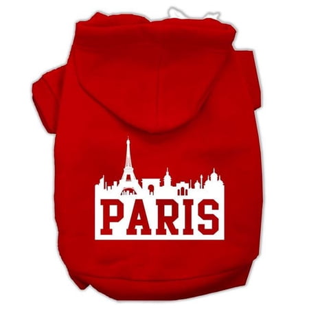 Paris Skyline Screen Print Pet Hoodies, Red - Extra Small 8
