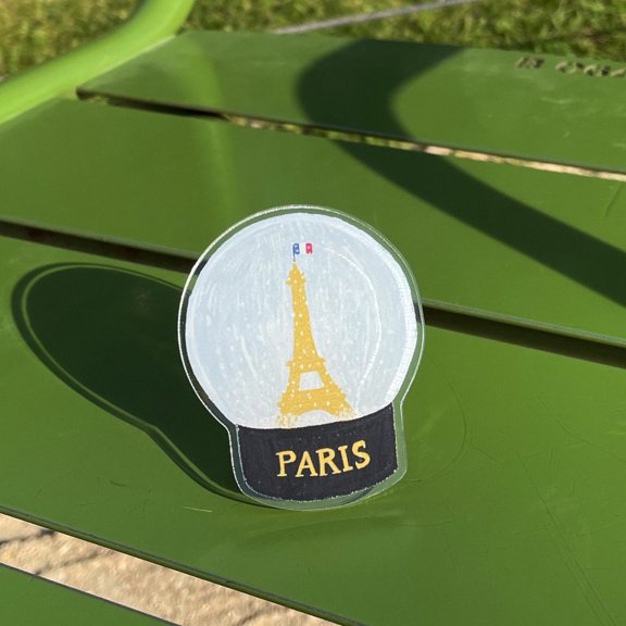 Paris Snow Globe Phone Grip Holder: Eiffel Tower Illustration, Acrylic