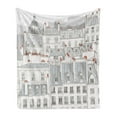 thumbnail image 1 of Paris Soft Flannel Fleece Blanket, Aerial View Illustration of Roofs Attics of Paris City European Buildings, Cozy Plush for Indoor and Outdoor Use, 50" x 70", Pale Grey Orange White, by Ambesonne, 1 of 5
