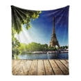 thumbnail image 1 of Paris Soft Flannel Fleece Blanket, Eiffel Tower France European Design Seine River Wooden Jets Photo Paris Traveling, Cozy Plush for Indoor and Outdoor Use, 60" x 80", Green and Blue, by Ambesonne, 1 of 5