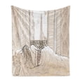thumbnail image 1 of Paris Soft Flannel Fleece Blanket, Parisian Woman Sleeping with the View of Eiffiel Tower from Window Romance Skecthy Modern, Cozy Plush for Indoor and Outdoor Use, 50" x 70", Cream, by Ambesonne, 1 of 5