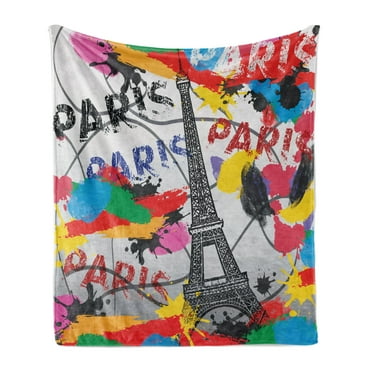 Paris Soft Flannel Fleece Throw Blanket, Contemporary Design Outline Eiffel Tower Swirling Lines Art Paint Strokes Print, Cozy Plush for Indoor and Outdoor Use, 50" x 70", Black and Red, by Ambesonne