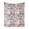 thumbnail image 1 of Paris Soft Flannel Fleece Throw Blanket, Eifel Tower Sketches and Lipstick Kises Pattern, Cozy Plush for Indoor and Outdoor Use, 60" x 80", Charcoal Grey Multicolor, by Ambesonne, 1 of 5