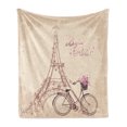 thumbnail image 1 of Paris Soft Flannel Fleece Throw Blanket, Eiffel Tower Floral Style Romantic Vintage Bike with Flowers Bonjour Paris Words Print, Cozy Plush for Indoor and Outdoor Use, 50" x 70", Beige, by Ambesonne, 1 of 6
