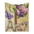 thumbnail image 1 of Paris Soft Flannel Fleece Throw Blanket, Famous French Landmark Eiffel Tower Postcards with Abstract Striped Backdrop Print, Cozy Plush for Indoor and Outdoor Use, 60" x 80", Multicolor, by Ambesonne, 1 of 5