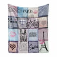 thumbnail image 1 of Paris Soft Flannel Fleece Throw Blanket, Grunge Textured Retro Collage of France Famous Object Eiffel Tower Europe Theme, Cozy Plush for Indoor and Outdoor Use, 50" x 60", Multicolor, by Ambesonne, 1 of 6
