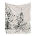 thumbnail image 1 of Paris Soft Flannel Fleece Throw Blanket, People Passing by St-Germain-des-Pres Area Medieval Europe Parisian Winter, Cozy Plush for Indoor and Outdoor Use, 50" x 60", Coconut and Black, by Ambesonne, 1 of 6