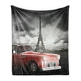 thumbnail image 1 of Paris Soft Flannel Fleece Throw Blanket, Vintage Car Tour Eiffel in Cold Cloudy Day Romantic Theme Retro Style Art, Cozy Plush for Indoor and Outdoor Use, 50" x 60", Grey Red, by Ambesonne, 1 of 5