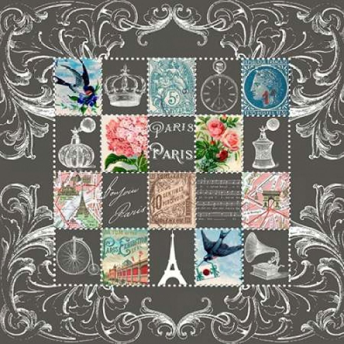 Paris Stamps Blue Canvas Art - Marion De Lauzun (24 x 24)