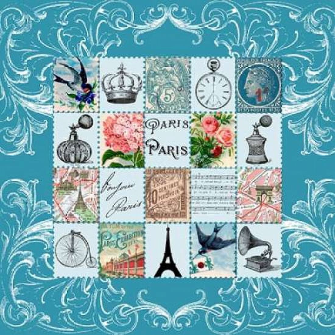 Paris Stamps Grey Canvas Art - Marion De Lauzun (24 x 24)