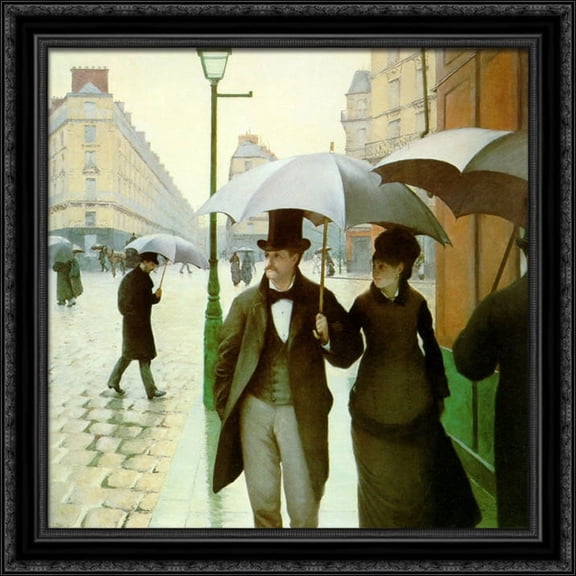 Paris Street 28x28 Large Black Ornate Wood Framed Canvas Art by Gustave Caillebotte