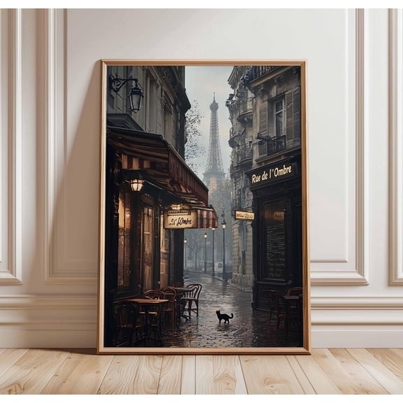 Paris Street Poster Eiffel Tower View Romantic Parisian Alley Art, Unframed Poster