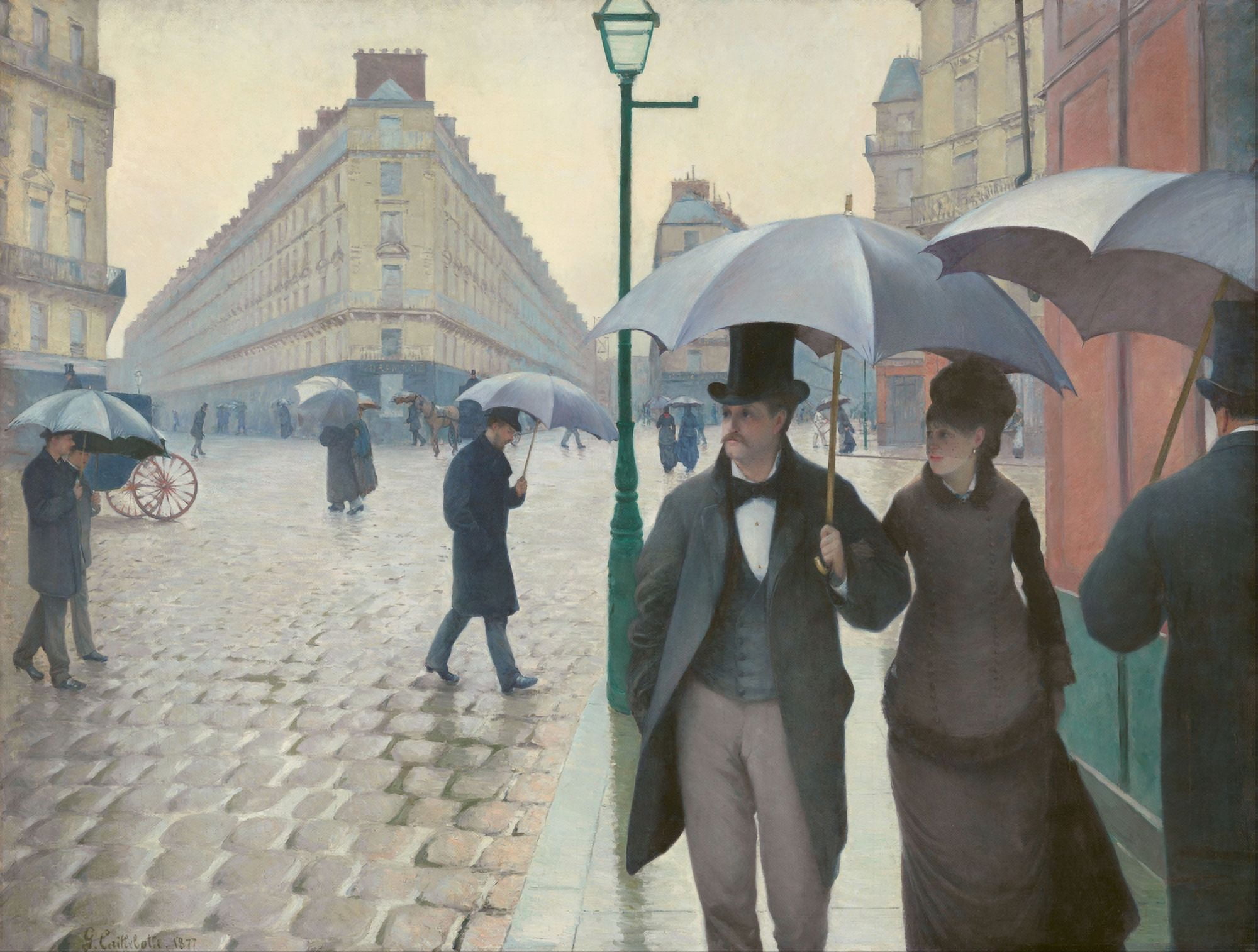 Paris Street rainy day 1877 Canvas Art - Gustave Caillebotte (24 x 36)