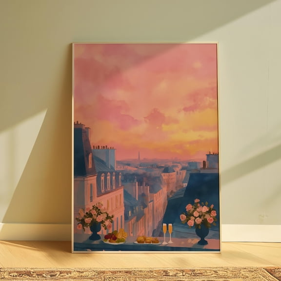 Paris Sunset Romantic Travel Wall Art, Unframed Canvas Size 12x18