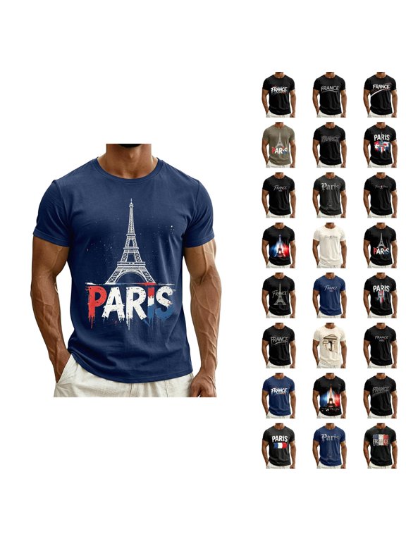 Paris T Shirts for Men Summer Short Sleeve Crewneck Loose Casual T-Shirts France Paris Graphic Tees Travel Vacation Shirt