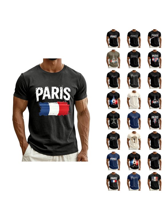 Paris T Shirts for Men Summer Short Sleeve Crewneck Loose Casual T-Shirts France Paris Graphic Tees Travel Vacation Shirt