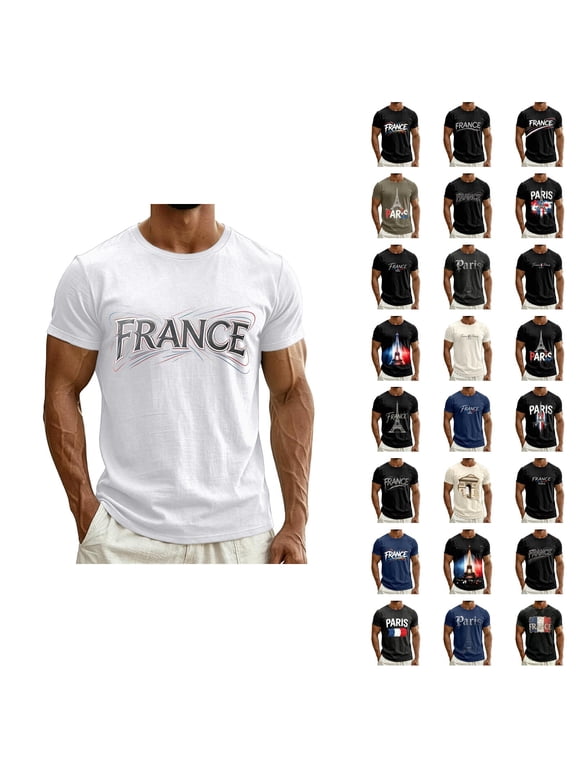 Paris T Shirts for Men Summer Short Sleeve Crewneck Loose Casual T-Shirts France Paris Graphic Tees Travel Vacation Shirt