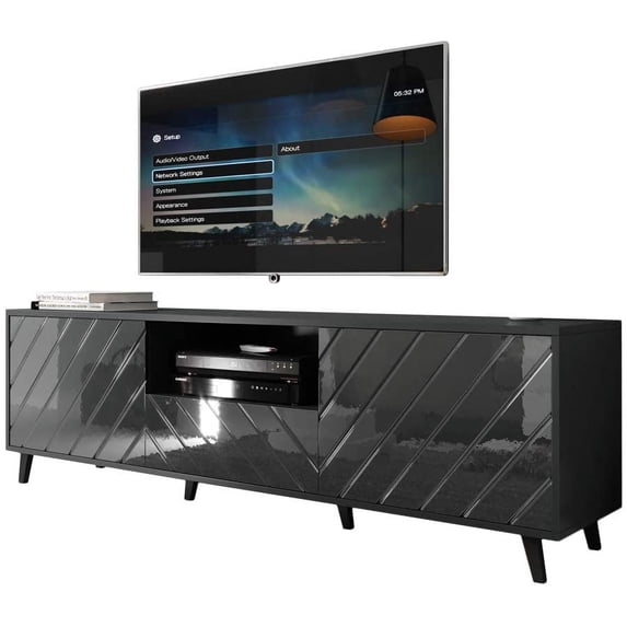 Paris TV Stand for TVs up to 80", Mid-Century Modern High Gloss 71" Entertainment Center, TV Media Console with Storage Cabinets