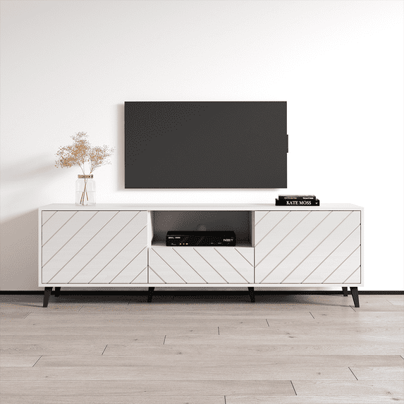 Paris TV Stand for TVs up to 80", Mid-Century Modern High Gloss 71" Entertainment Center, TV Media Console with Storage Cabinets