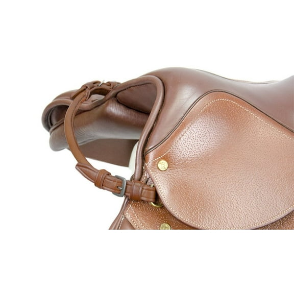 Paris Tack Rolled Leather Grab Strap with Buckles for English Saddles- Chestnut