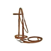 Paris Tack Square Raised Fancy Stitched Leather English Bridle with Removable Flash and Laced Reins- Chestnut, Full Horse Sized
