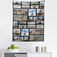 thumbnail image 1 of Paris Tapestry, France Adventure Iconic Landmarks Travelling Collage Photos in Squares Eiffel Tower, Fabric Wall Hanging Decor for Bedroom Living Room Dorm, 5 Sizes, Blue Brown, by Ambesonne, 1 of 1
