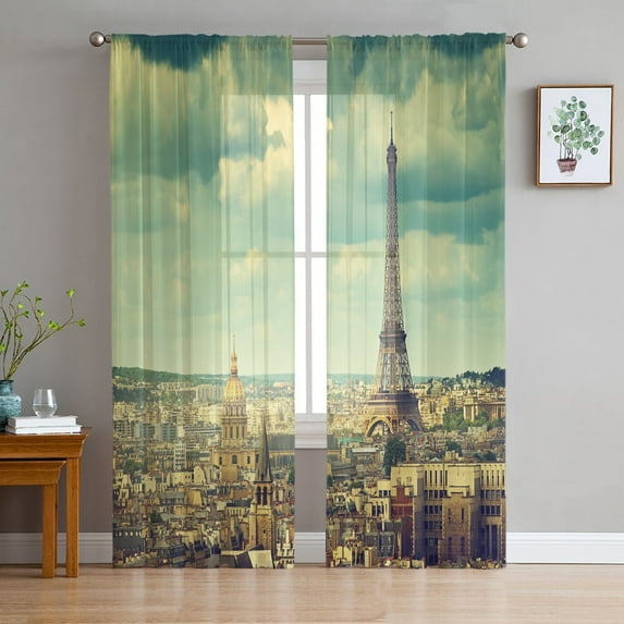 Paris Terrace Flower Dream Curtains For Living Room Luxury Baby Bedroom Tulle Curtains Kitchen Room Modern Style Sheer Curtains