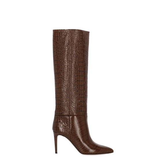 Paris Texas Mid-Calf Brown Crocodile-Effect Boots With Arrow Toe Black (Women's)