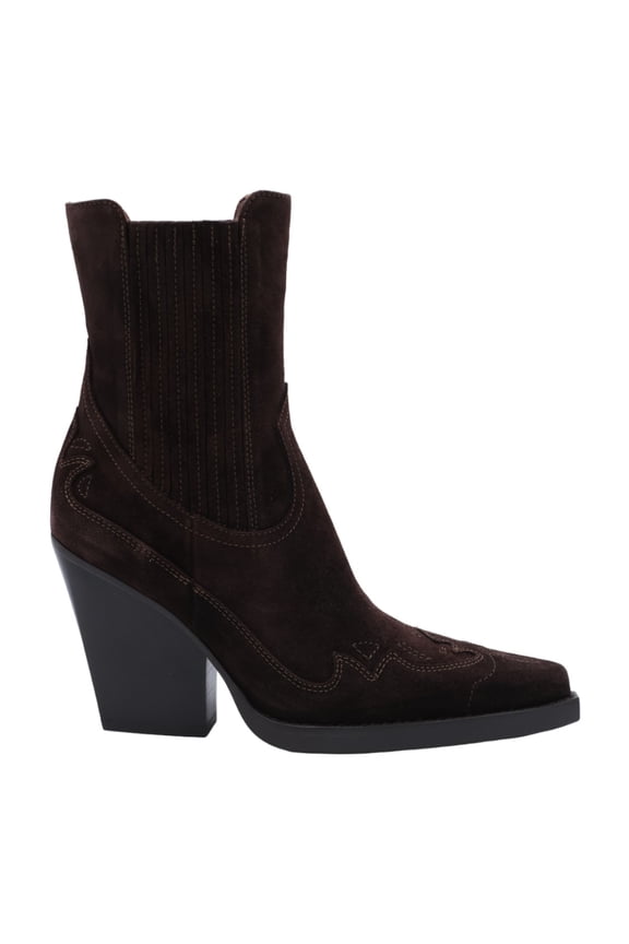 Paris Texas Pointed Toe Chunky Heel Boots With Decorative Stitching Black (Women's)