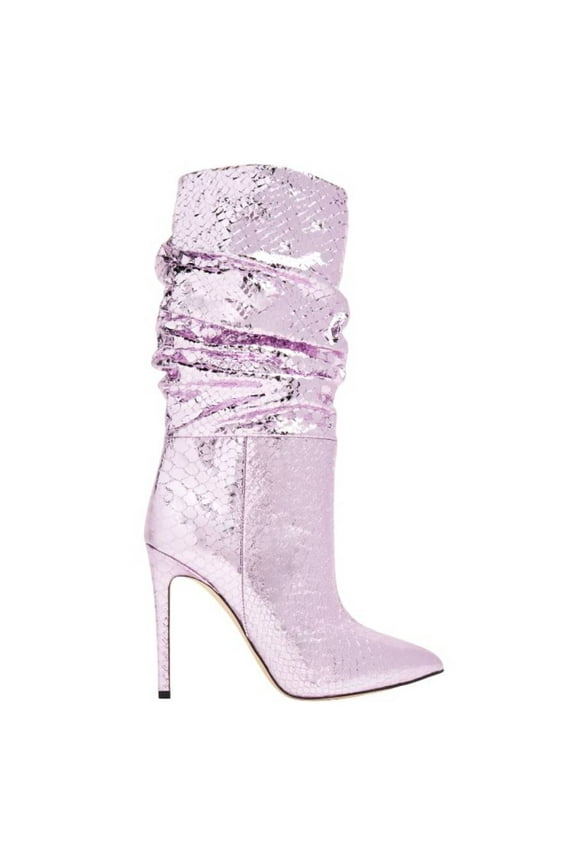 Paris Texas Python-Embossed Slouchy Stiletto Boots, Brand Size 36 ( US Size 6 )