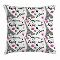 thumbnail image 1 of Paris Throw Pillow Cushion Cover, Eiffel Tower with Lipstick Kiss Heart Shape Quotes Love Touristic Architecture, Decorative Square Accent Pillow Case, 18 X 18 Inches, Black White Pink, by Ambesonne, 1 of 2