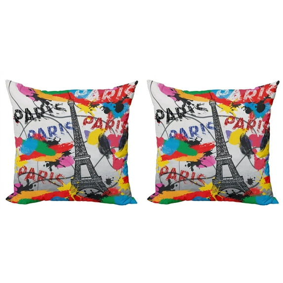 Ambesonne Paris Throw Pillow Cover 2 Pack, Contemporary Eiffel Tower Art, 20", Black and Red