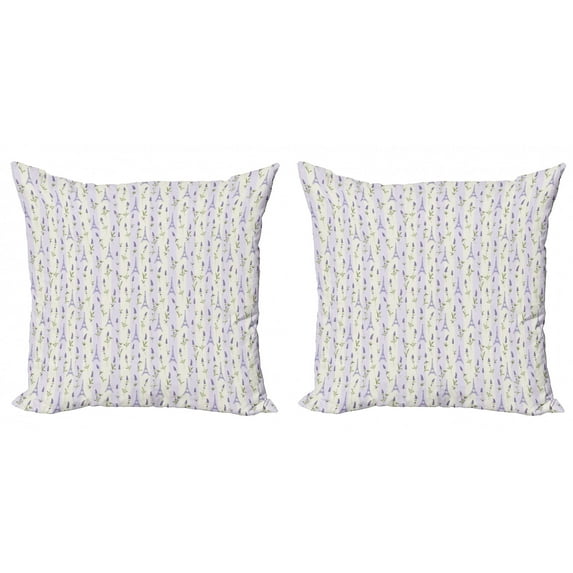 Ambesonne Paris Throw Pillow Cover 2 Pack, Lavender Eiffel Pastel, 24", Pale Green Lavender