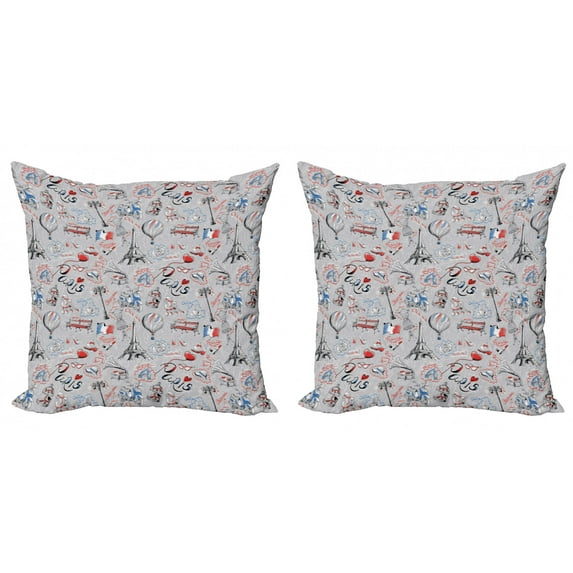Ambesonne Paris Throw Pillow Cover 2 Pack, France City of Love, 18", Multicolor