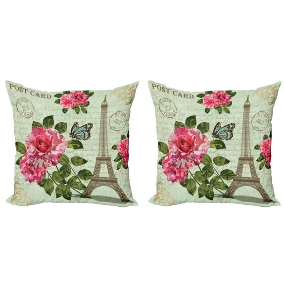 Ambesonne Colorful Throw Pillow Cover 2 Pack, Shabby Plant Roses Leaf, 20", Multicolor