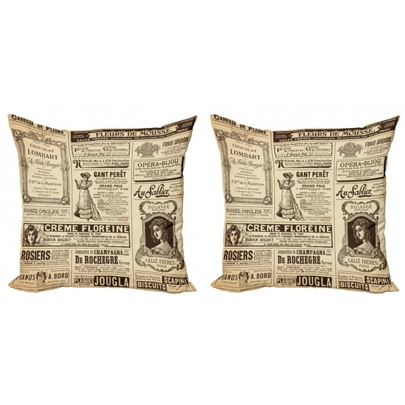 Ambesonne Vintage Throw Pillow Cover 2 Pack, Historic French Journal, 24", Army Green and Beige