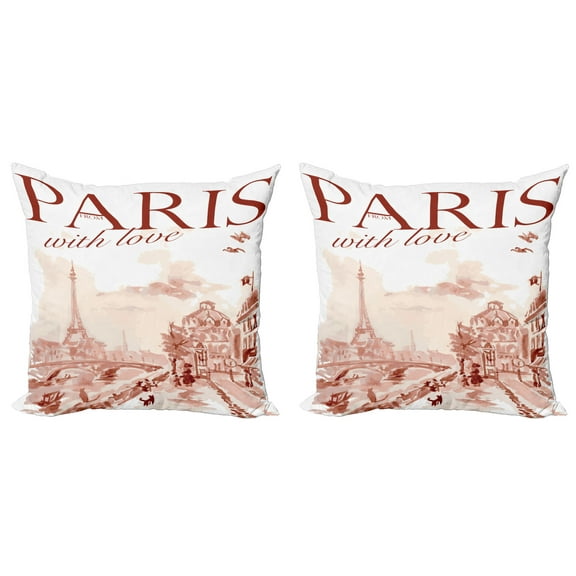 Ambesonne Pink Throw Pillow Cover 2 Pack, Vintage Watercolor Paris, 16", Pink