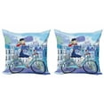 thumbnail image 1 of Ambesonne Paris Throw Pillow Cover 2 Pack, Woman on Bicycle with Cat, 18", Multicolor, 1 of 2