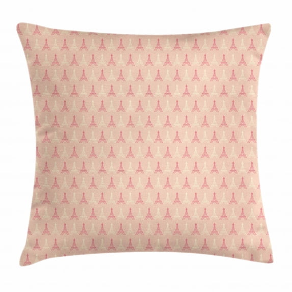 Paris Throw Pillow Cushion Cover, Soft Colors Eiffel Tower Pattern France Landmark Repetitive Design, Decorative Square Accent Pillow Case, 16 X 16 Inches, Peach Light Yellow Dark Coral, by Ambesonne
